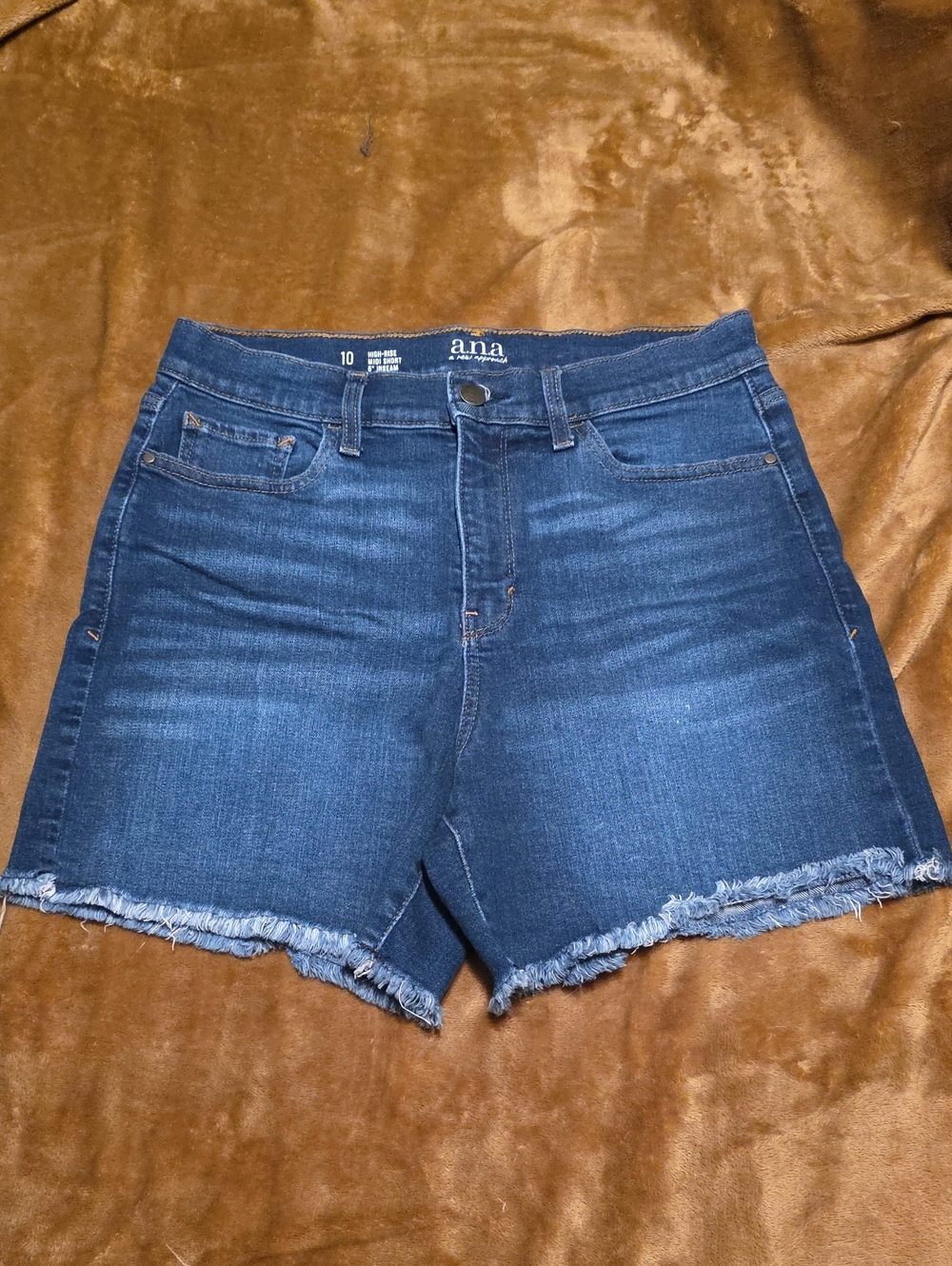 a.n.a Dark Blue Frayed Hem High Rise Denim Shorts Sz 10